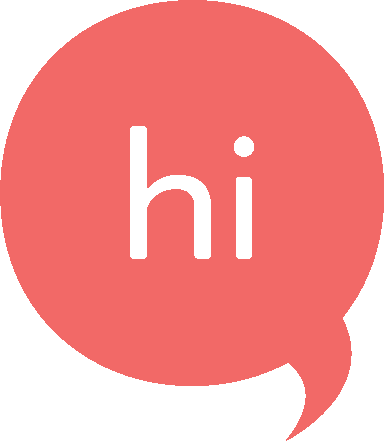 A red communication bubble that says hi